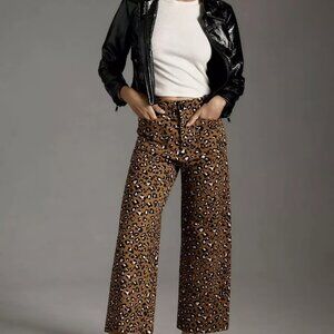 Maeve Anthropologie The Colette Crop Wide Leg Ponte Pants Leopard Size 25